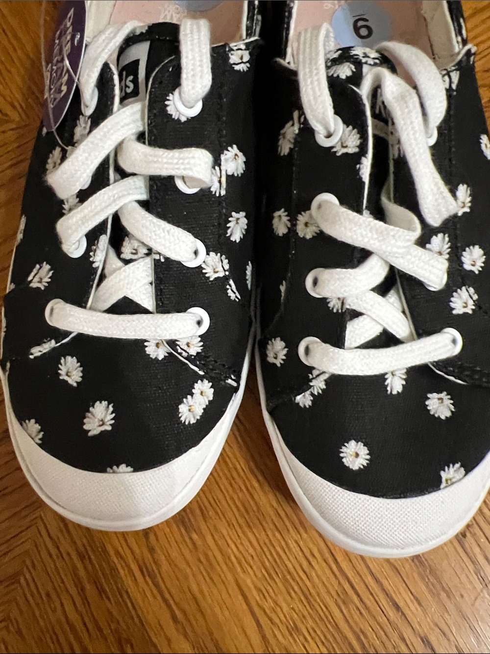 Keds Black Daisy Canvas Sneakers with White Laces - Picture 5 of 8